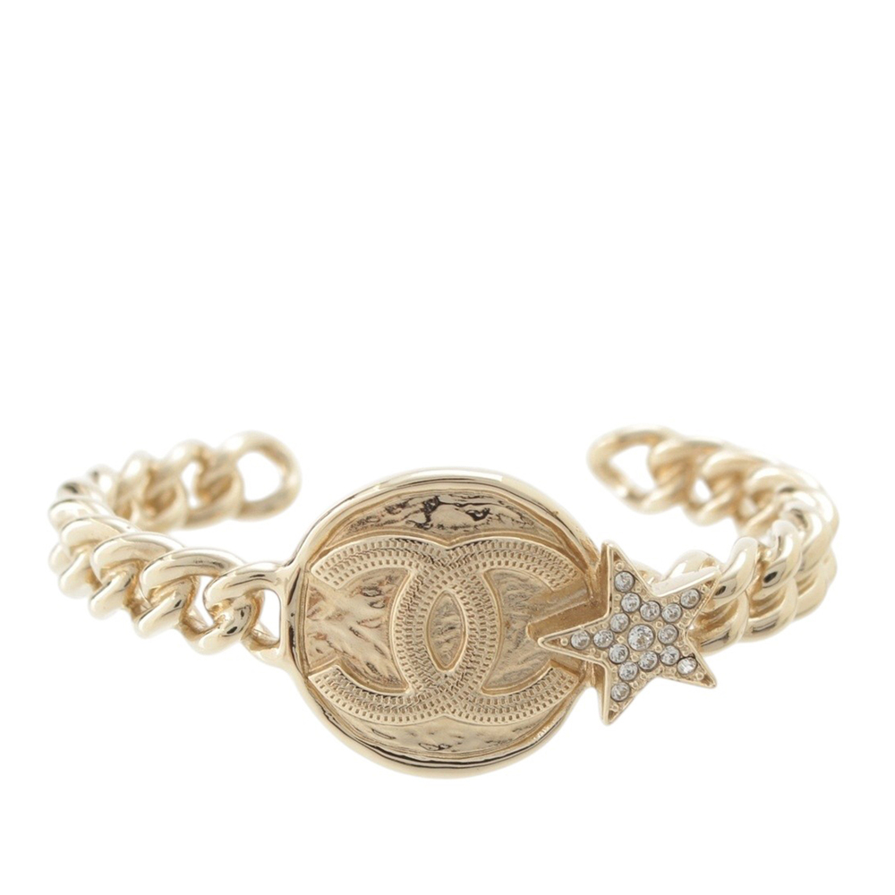 Pre-Loved Chanel CC Brass Strass Star and Coin Chain Cuff Bracelet
